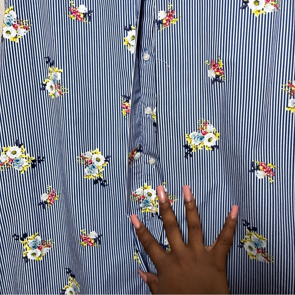 Koton Women Dress Small Blue Floral Stripe Poplin Preppy Sleeveless Cotton - Picture 2 of 9